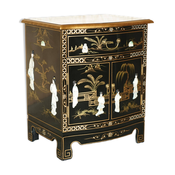 Buffet chinois décoratif Chinoiserie en laque et stéatite
