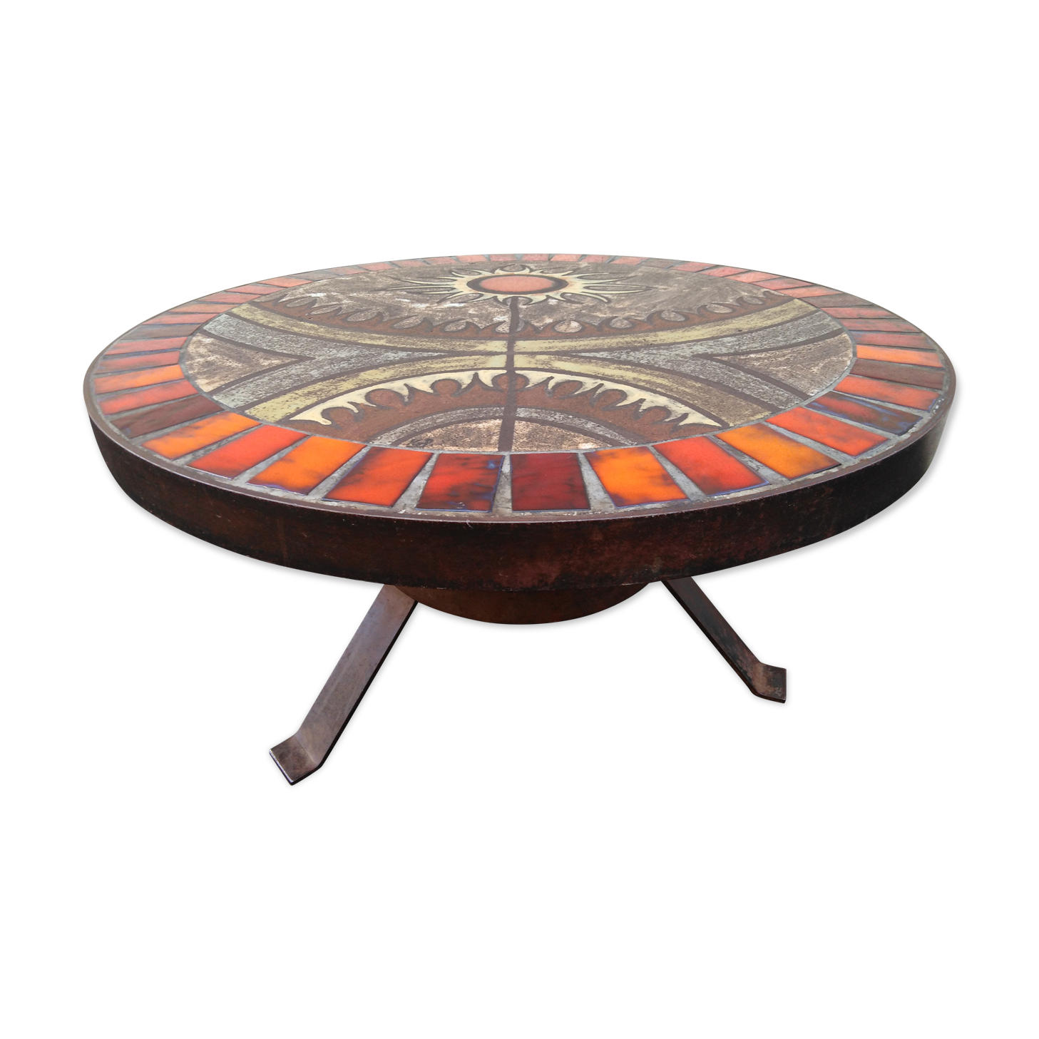 Table low enamelled lava and ceramic 60s signed JPG