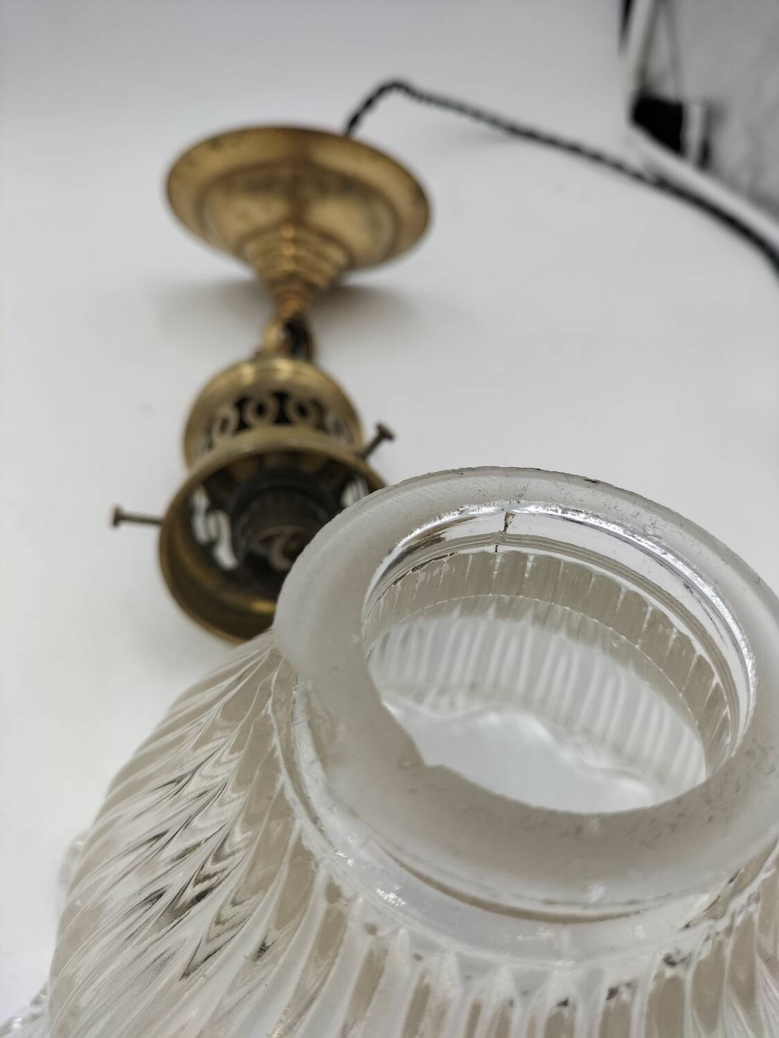 Pair of holophane glass pendants