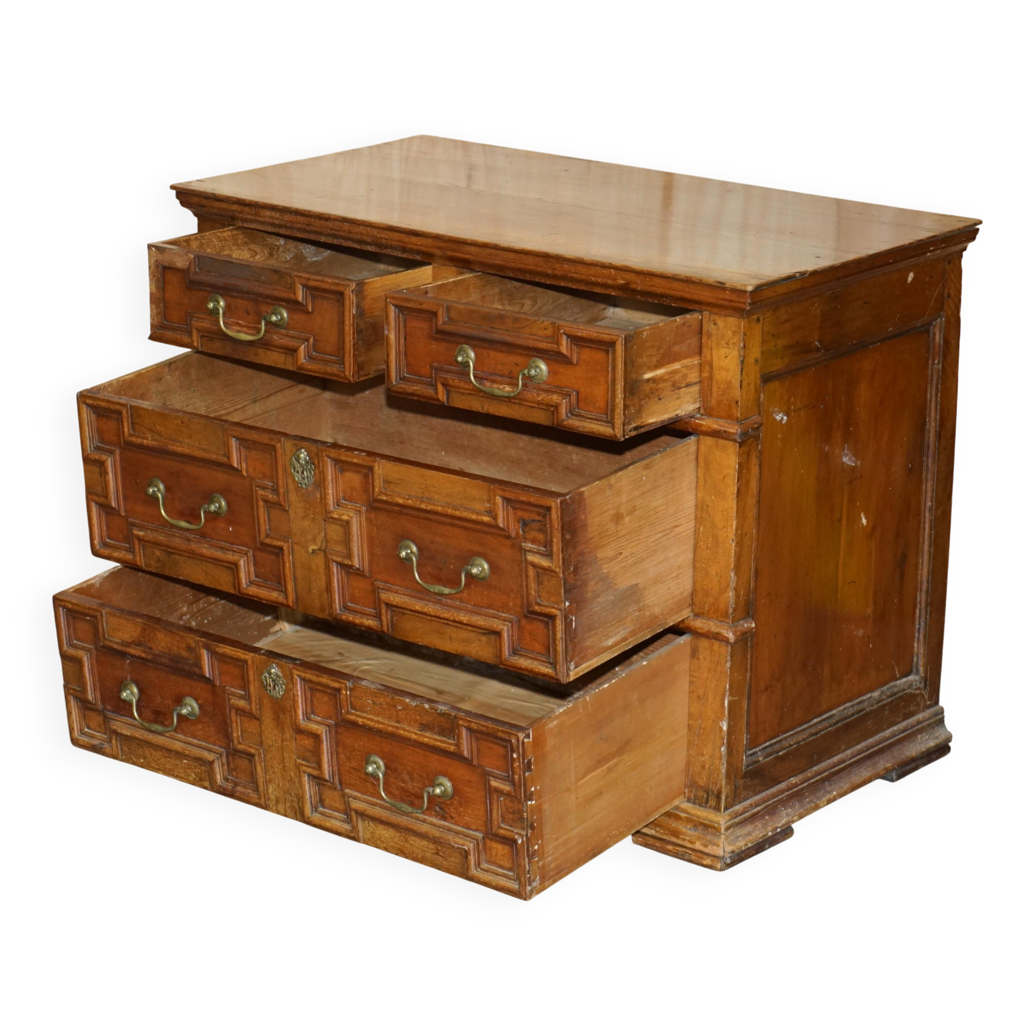 17th Century Antique Oak Commode with Two Rows of Drawers