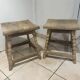 Pair of vintage stools in raw solid wood — Turned ball feet