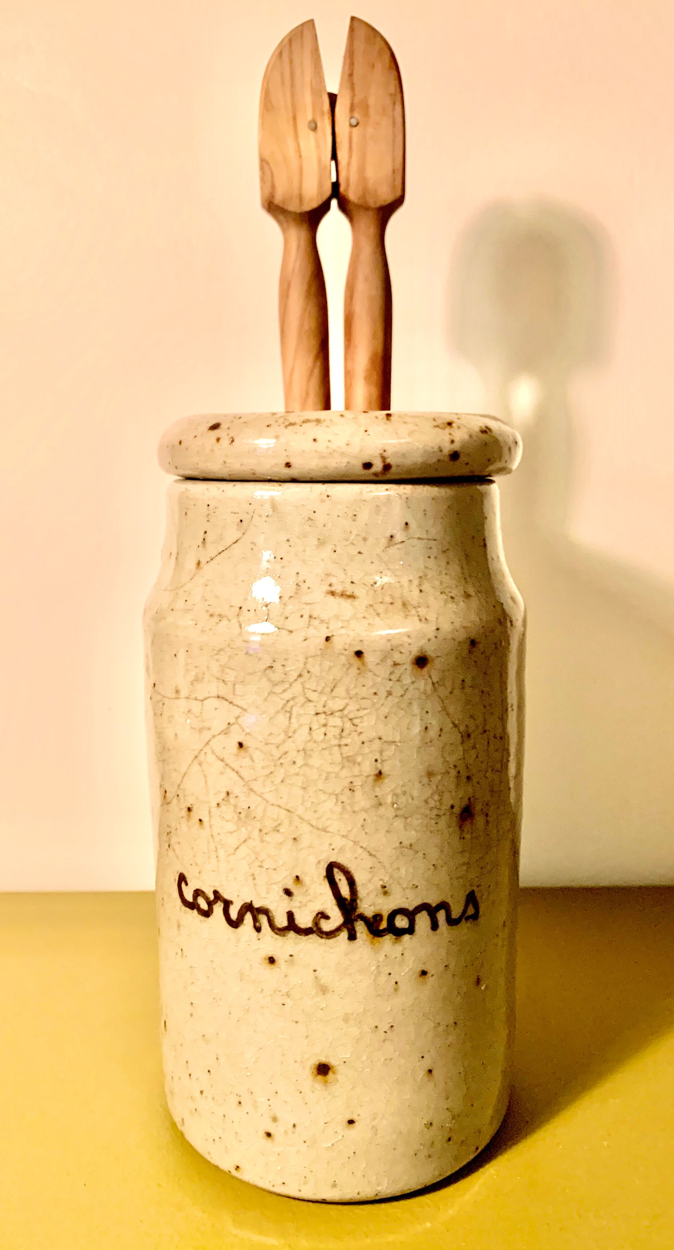 Signed spotted sandstone pickle pot