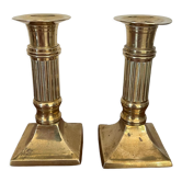 Pair of brass column candle holders