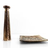 Brutalist bronze ashtray and candle holder set, France, circa 1980