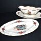 Sarreguemines sauce boat and dish in earthenware with "Obernai" decoration by Henri Loux