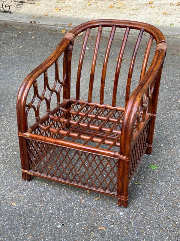 Fauteuil rotin et osier adulte bordeaux avec coussin 1970