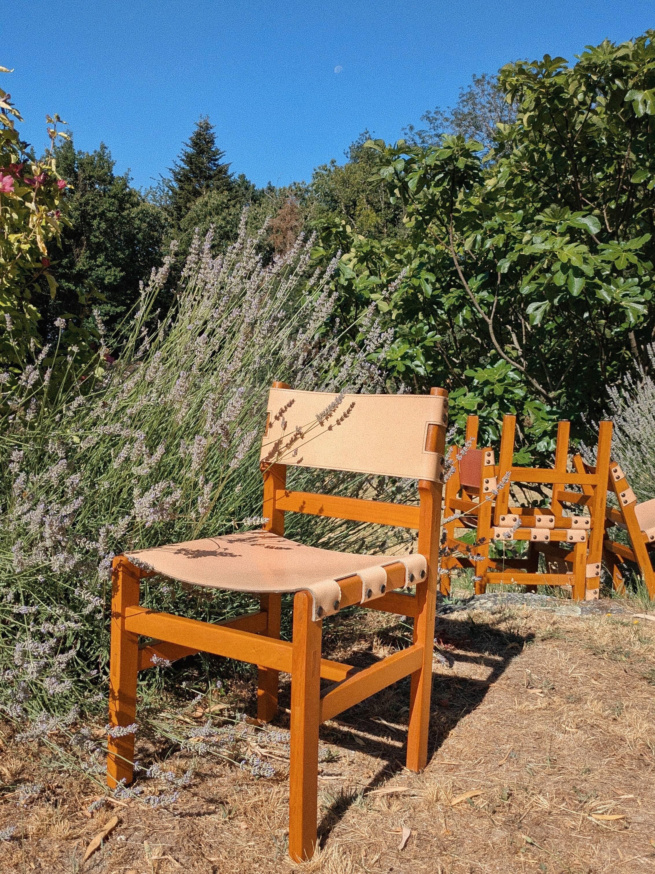 4 solid elm chairs Maison Regain, France 1970s