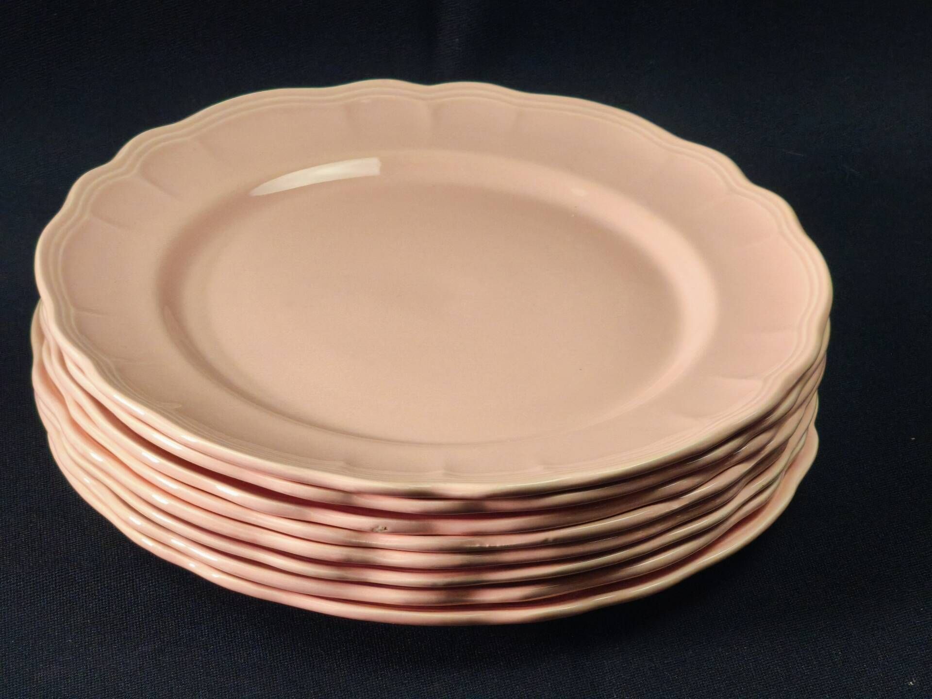 8 vintage dessert plates Salins powder pink
