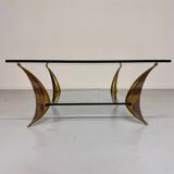 Table basse en verre et pied laiton massif design italien années 60