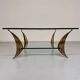 Glass coffee table with solid brass legs, Italian design from the 60s