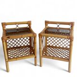 Mid-Century Bamboo and Rattan Nightstands, Spain, Hand-Crafted, 1970s