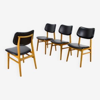 4 chaises en hêtre blond vintage 1960