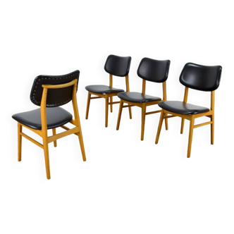 4 chaises en hêtre blond vintage 1960