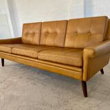 Vintage danish retro svend skipper 3 person sofa in light cognac leather
