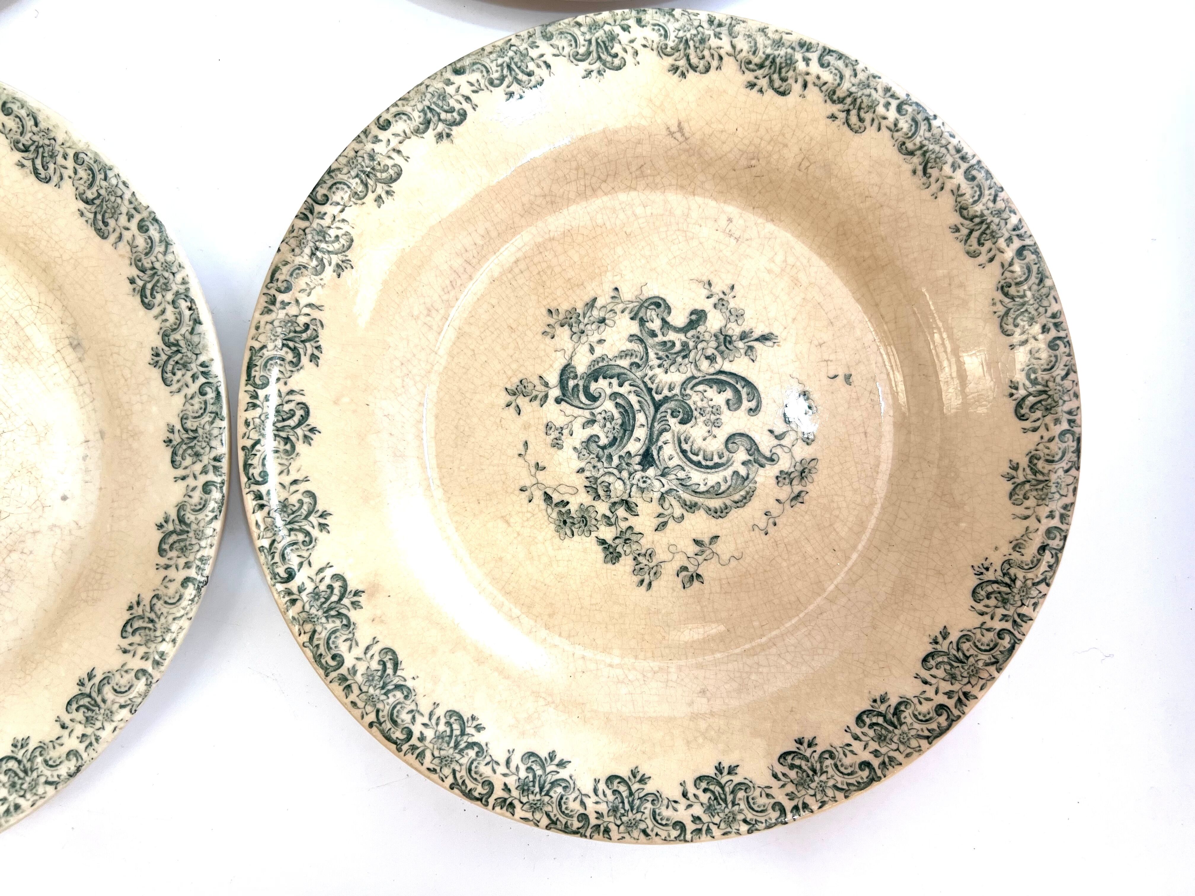 Old dessert plates Gien model Louis XV iron earth