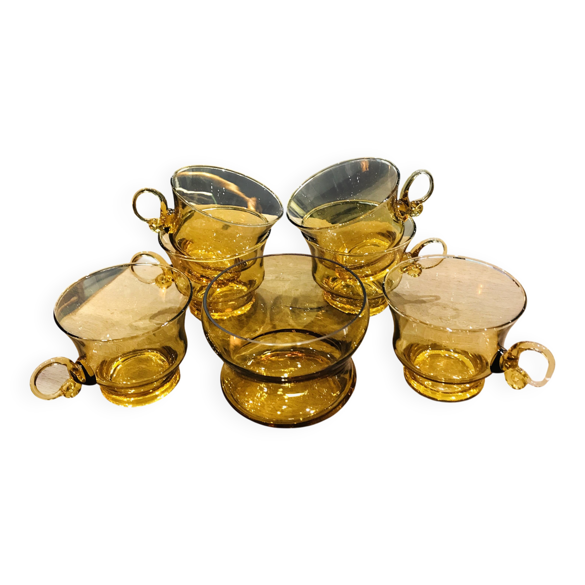 Ensemble tasses et sucrier verre soufflé ölogne