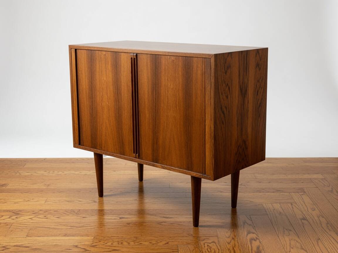 Rosewood Tambour Door Cabinet By Kai Kristiansen For Feldballes