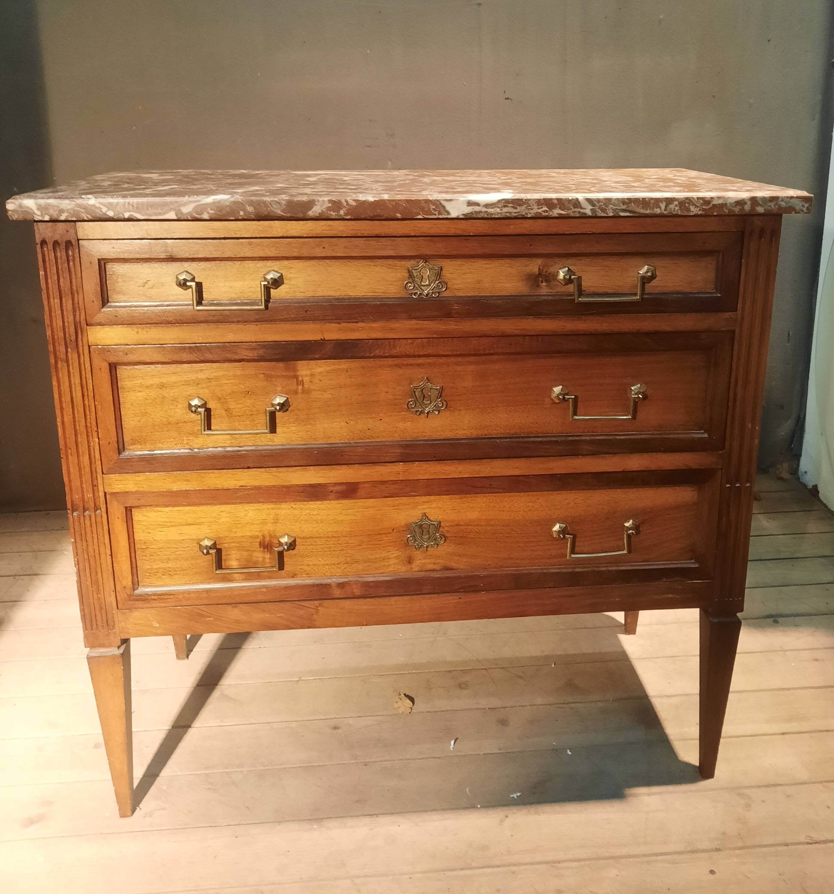 Louis XVI style chest of drawers with marble top