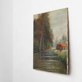 Rustic Farmstead Painting by E. Depriens in Oil on Canvas, Belgium ca. 1930