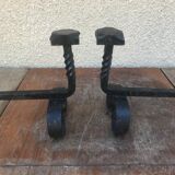 Old pair of twisted wrought iron andirons