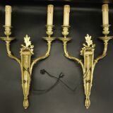 Pair of large Louis XVI style flower sconces from the 19th century - gilt bronze