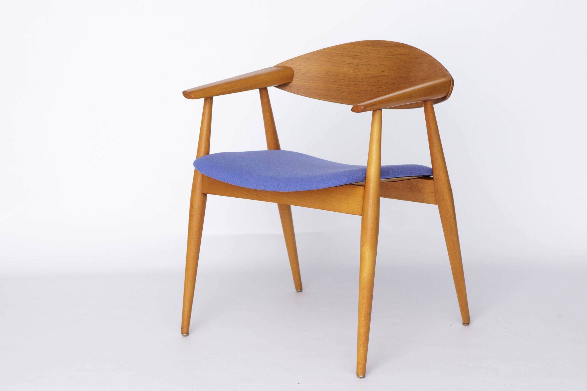 Vintage Armchair, 1960s German Design – Beech & Teak, Blue Upholstery