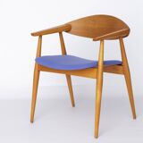 Fauteuil vintage, design allemand des années 1960 – Hêtre et teck, revêtement bleu