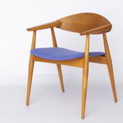 Vintage Armchair, 1960s German Design – Beech & Teak, Blue Upholstery