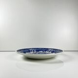 Plat ancien en faïence bleue, décor floral et oiseaux, début XXe