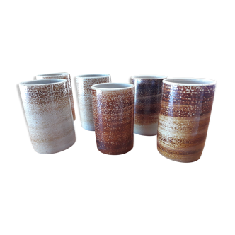 6 signed stoneware cups