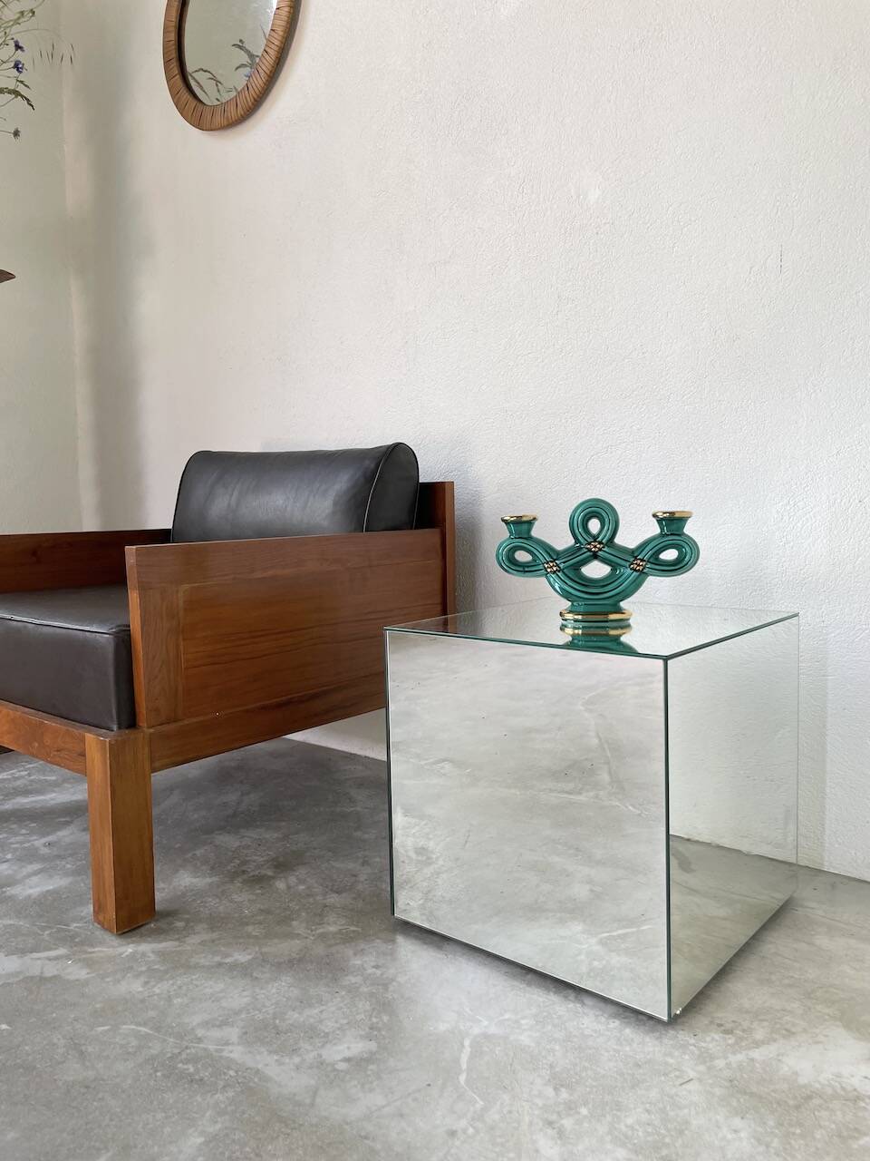 Vallauris green ceramic candle holder