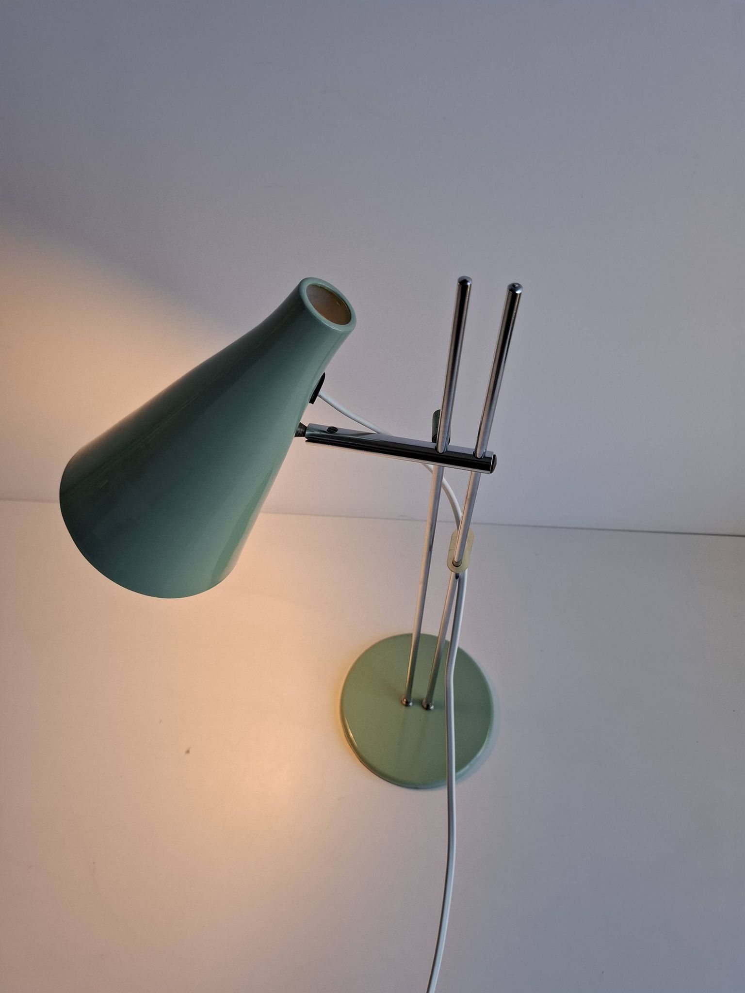 Josef Hůrka for Lidokov Midcentury Modern Table Lamp in Green Metal