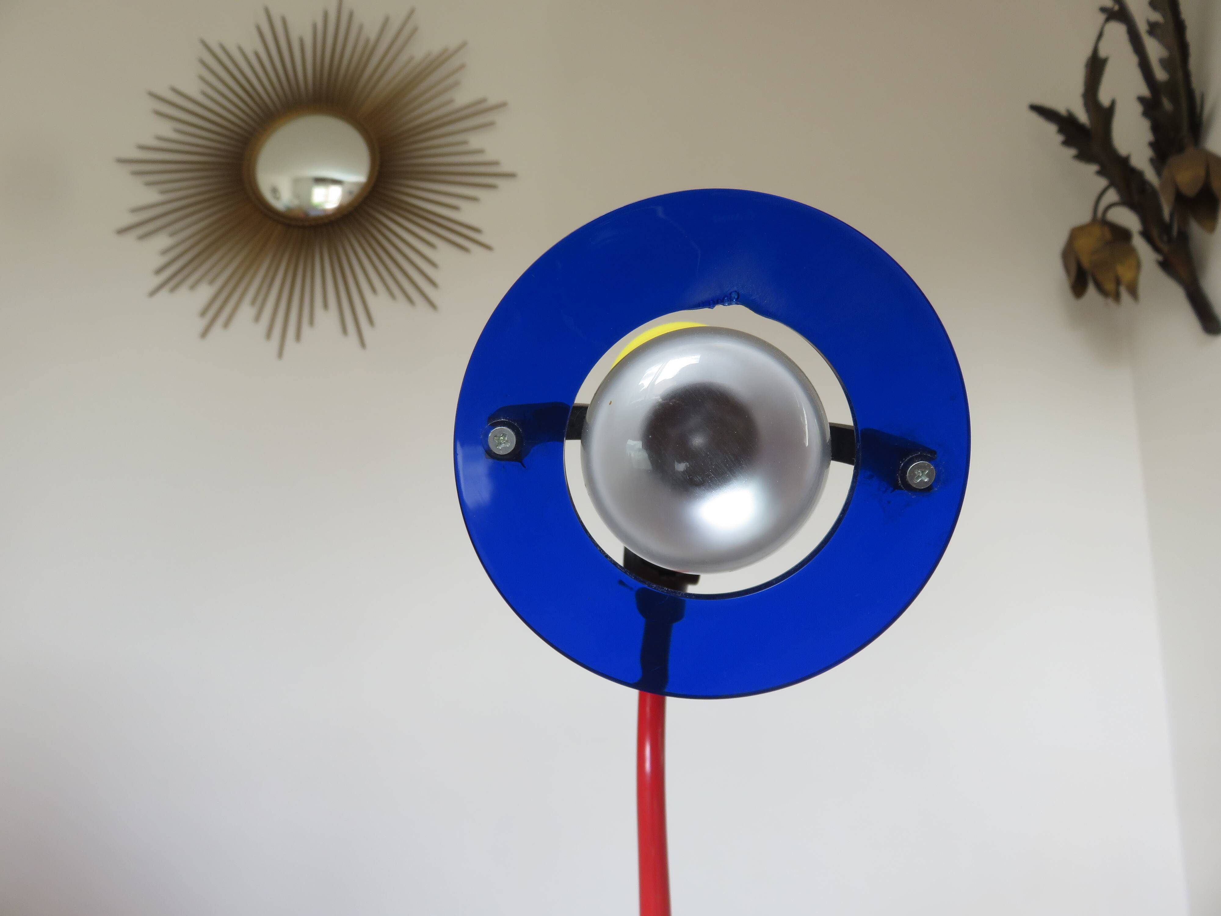 Spiral lamp in primary colours from the 80s Memphis era.