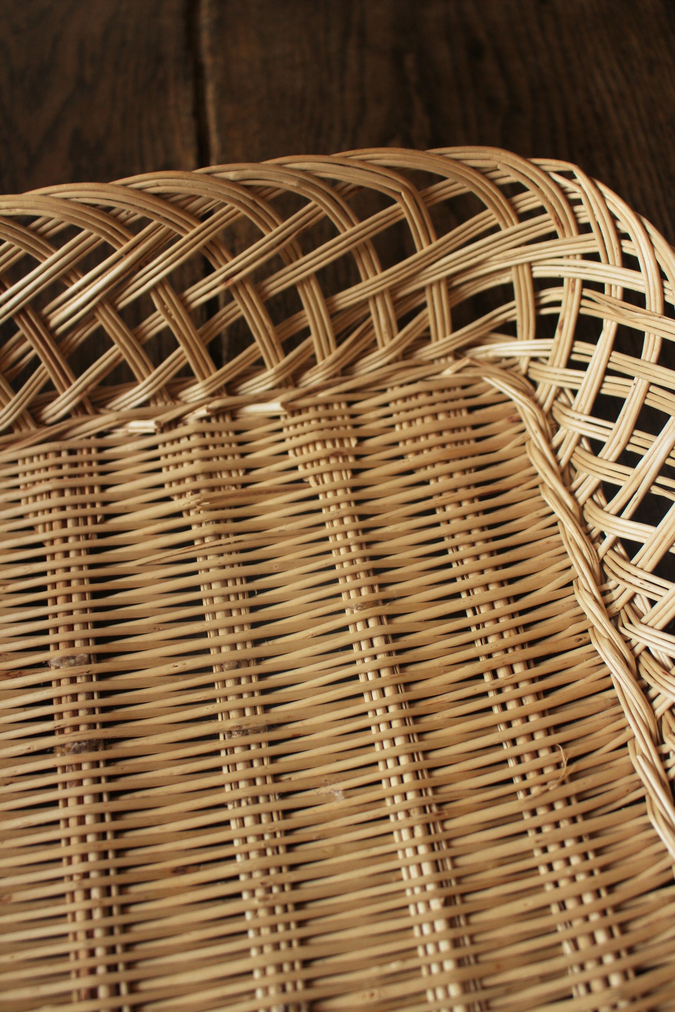 Basket wicker rectangle borders openwork vintage basketry