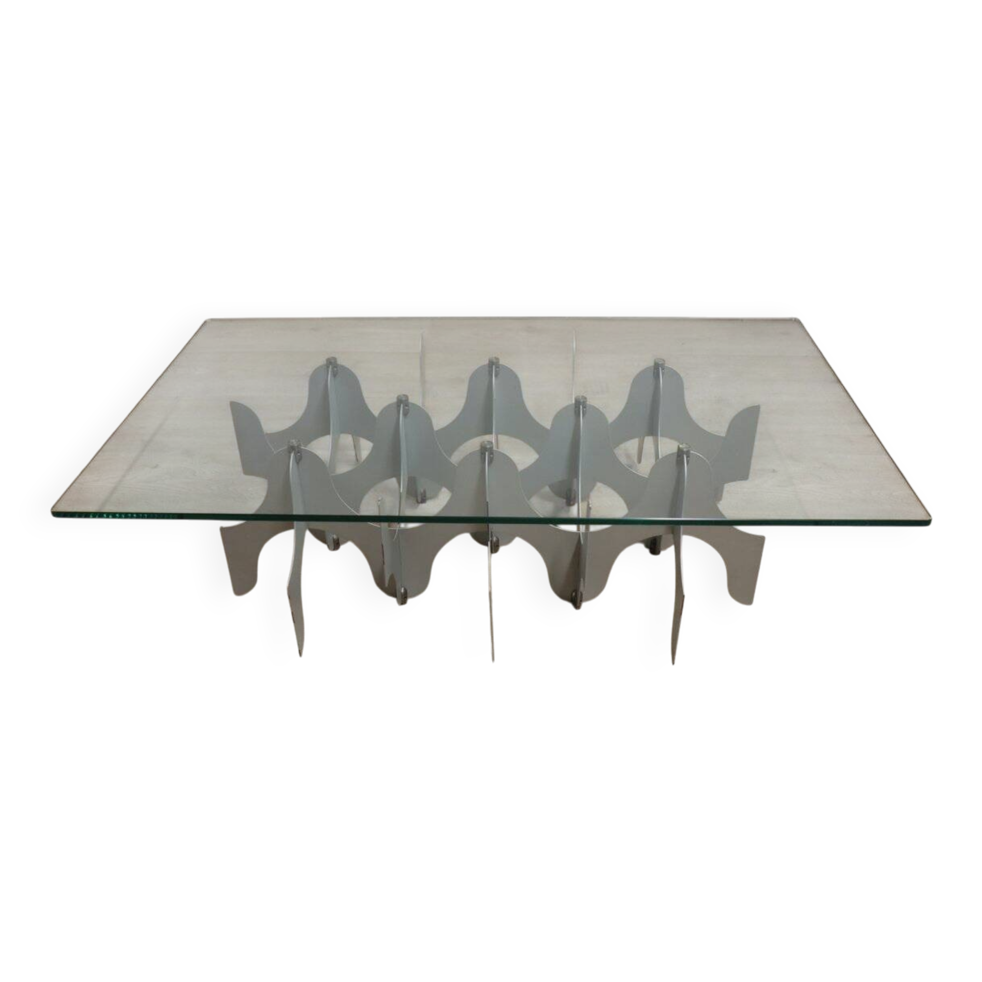 Sculptural coffee table in minimalist design made of metal and glass – 1970
