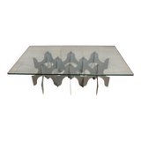 Sculptural coffee table in minimalist design made of metal and glass – 1970