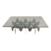 Sculptural coffee table in minimalist design made of metal and glass – 1970