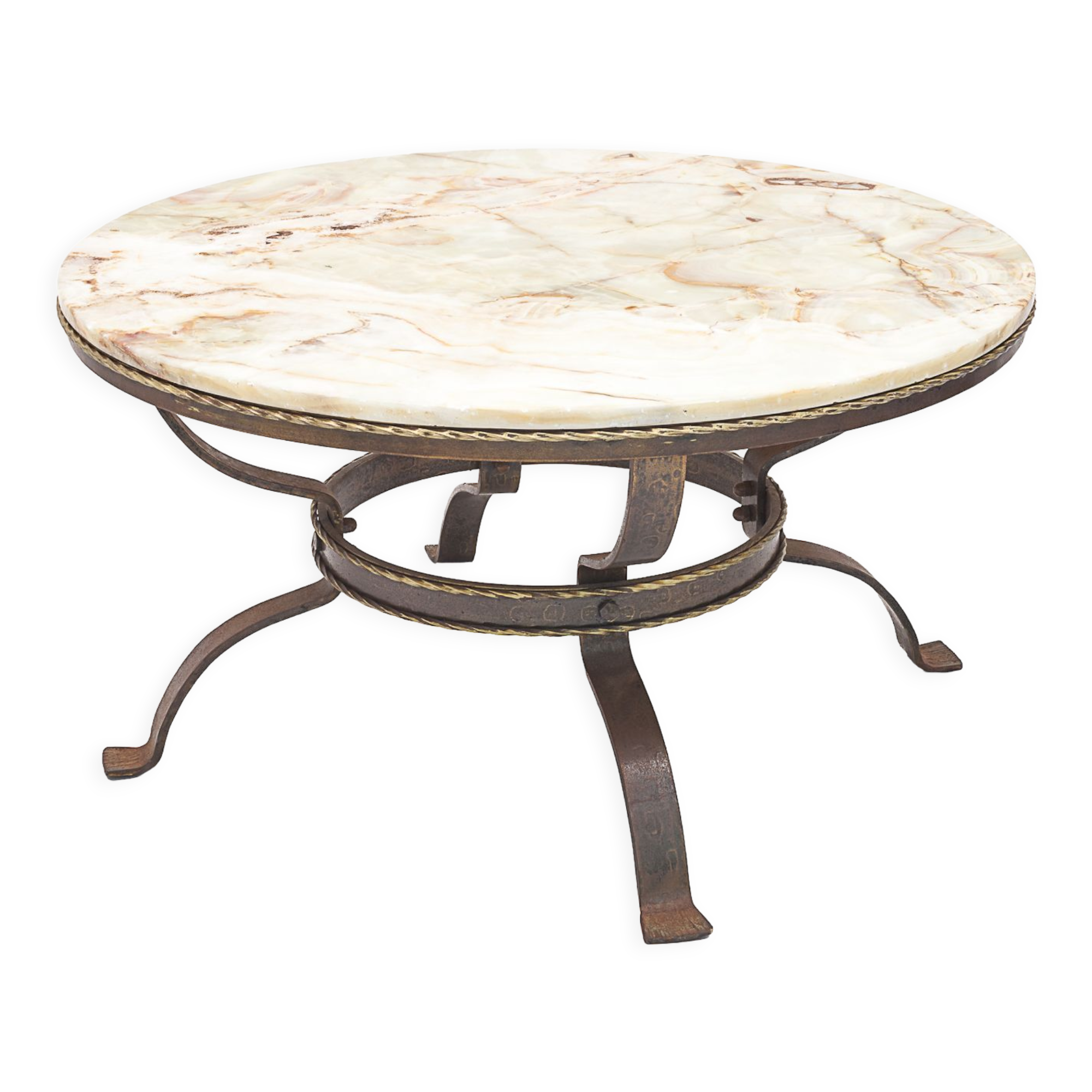Round table wrought iron onyx, 1950
