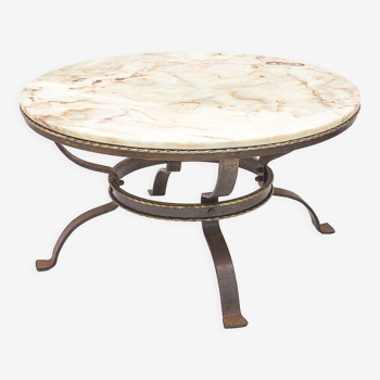 Round table wrought iron onyx, 1950