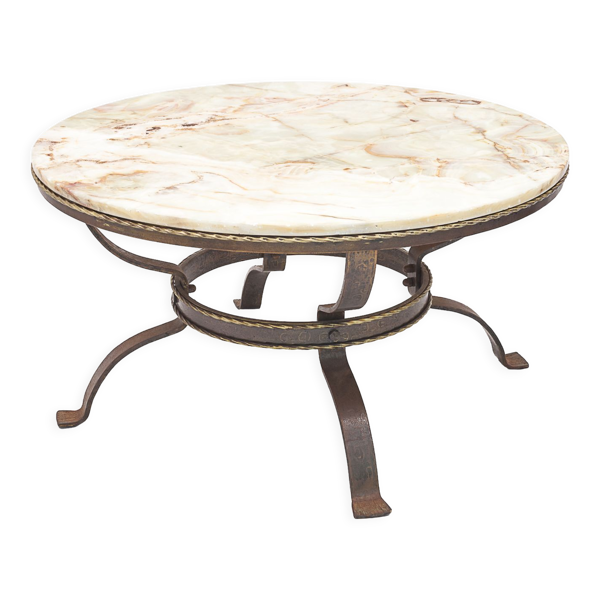 Table ronde fer forgé onyx, 1950