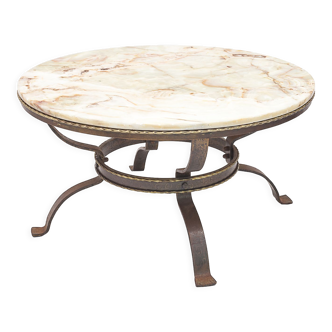 Round table wrought iron onyx, 1950