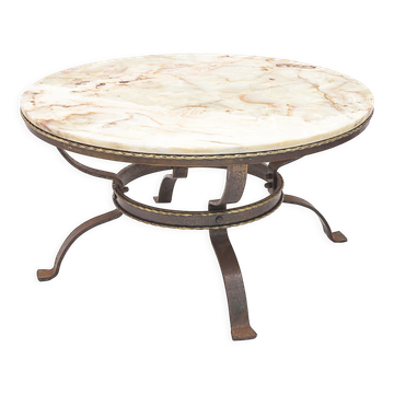Round table wrought iron onyx, 1950