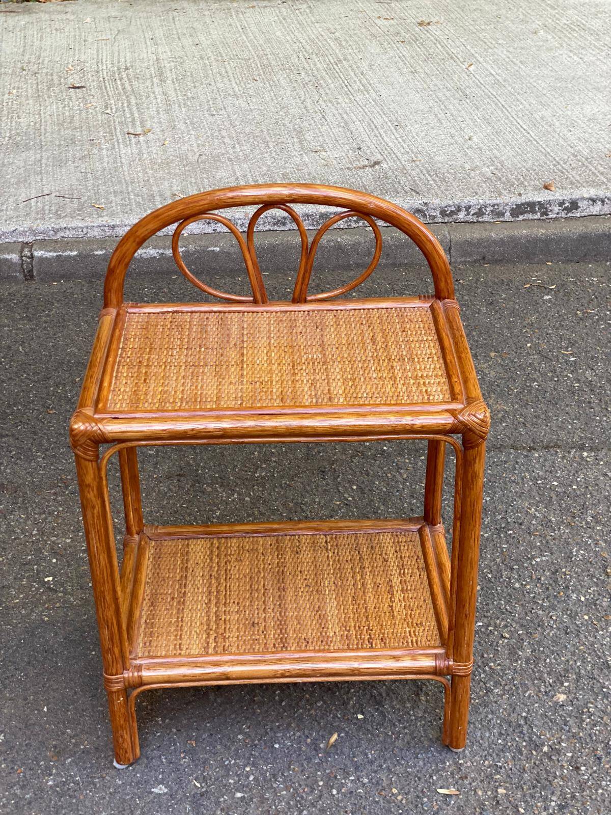 Rattan and woven wicker bedside table 1970