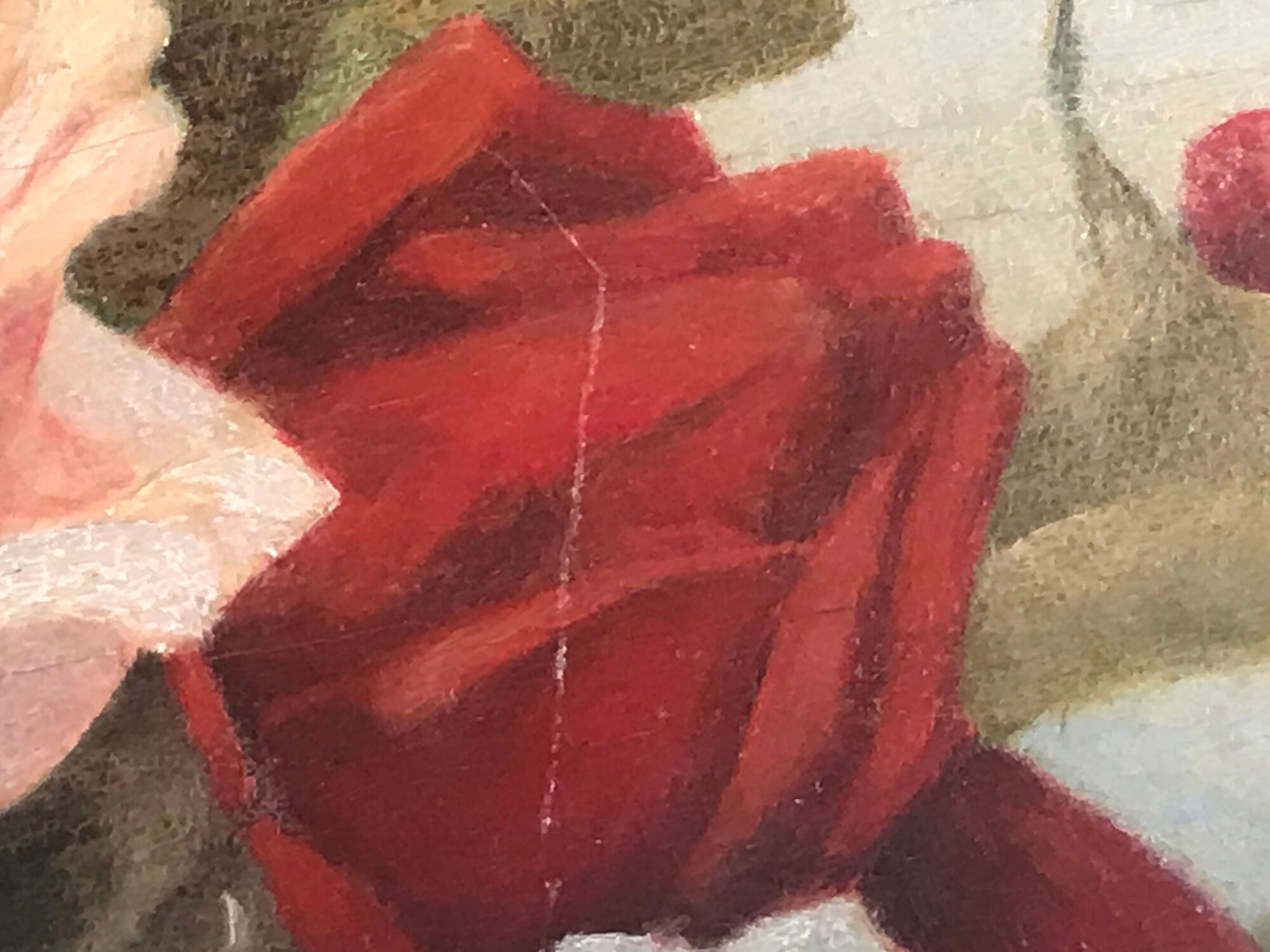 Painting oil on wood flowers bouquet of old roses 1930 signed