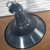 Industrial pendant lamp enamelled blue grey, vintage, 50s