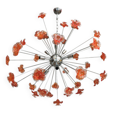 Lustre fleurs rouges Murano verre spoutnik