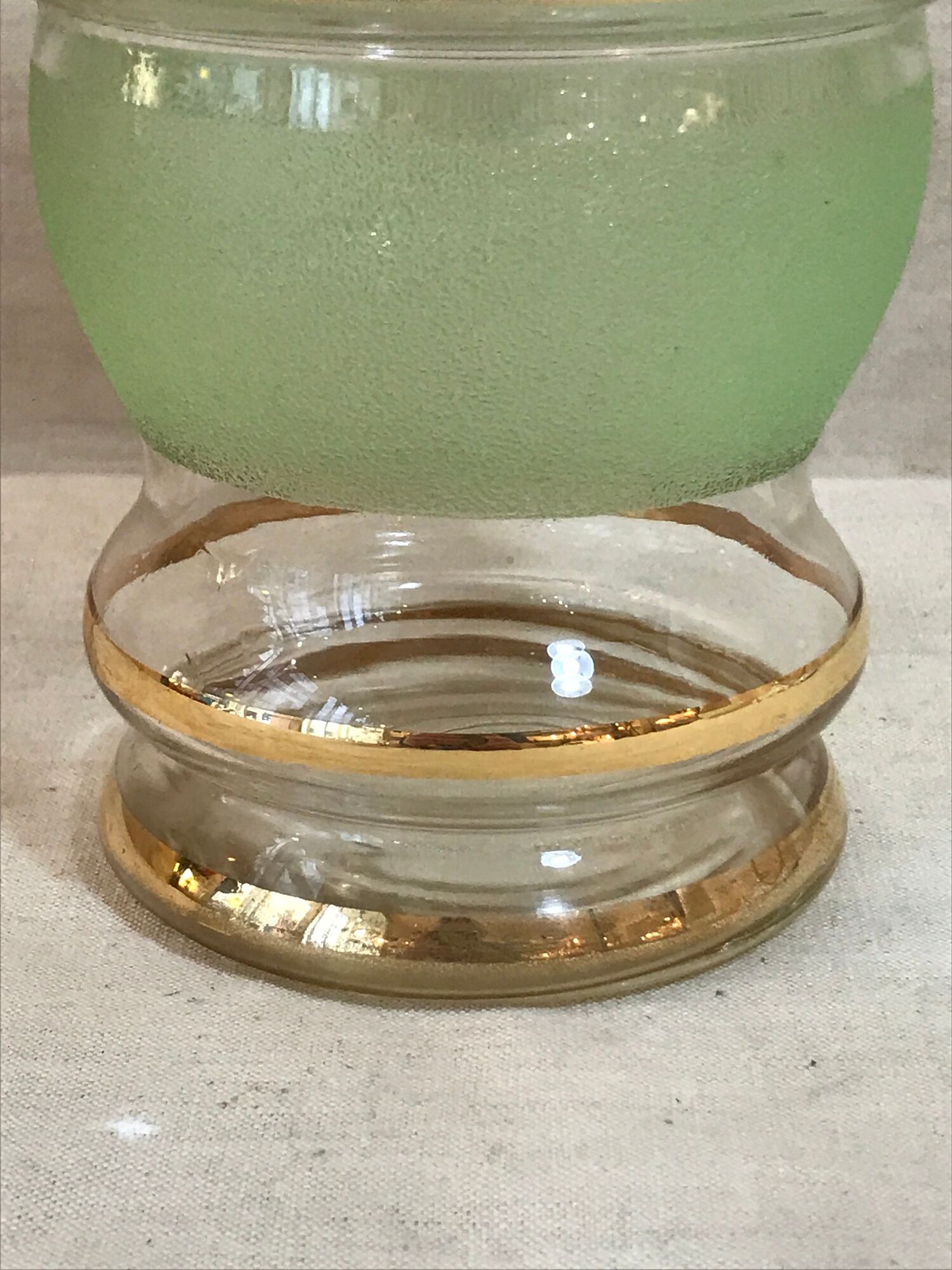 Green granite glass vase and vintage gilding 1950 art deco style