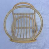 Table basse ronde en verre et rotin
