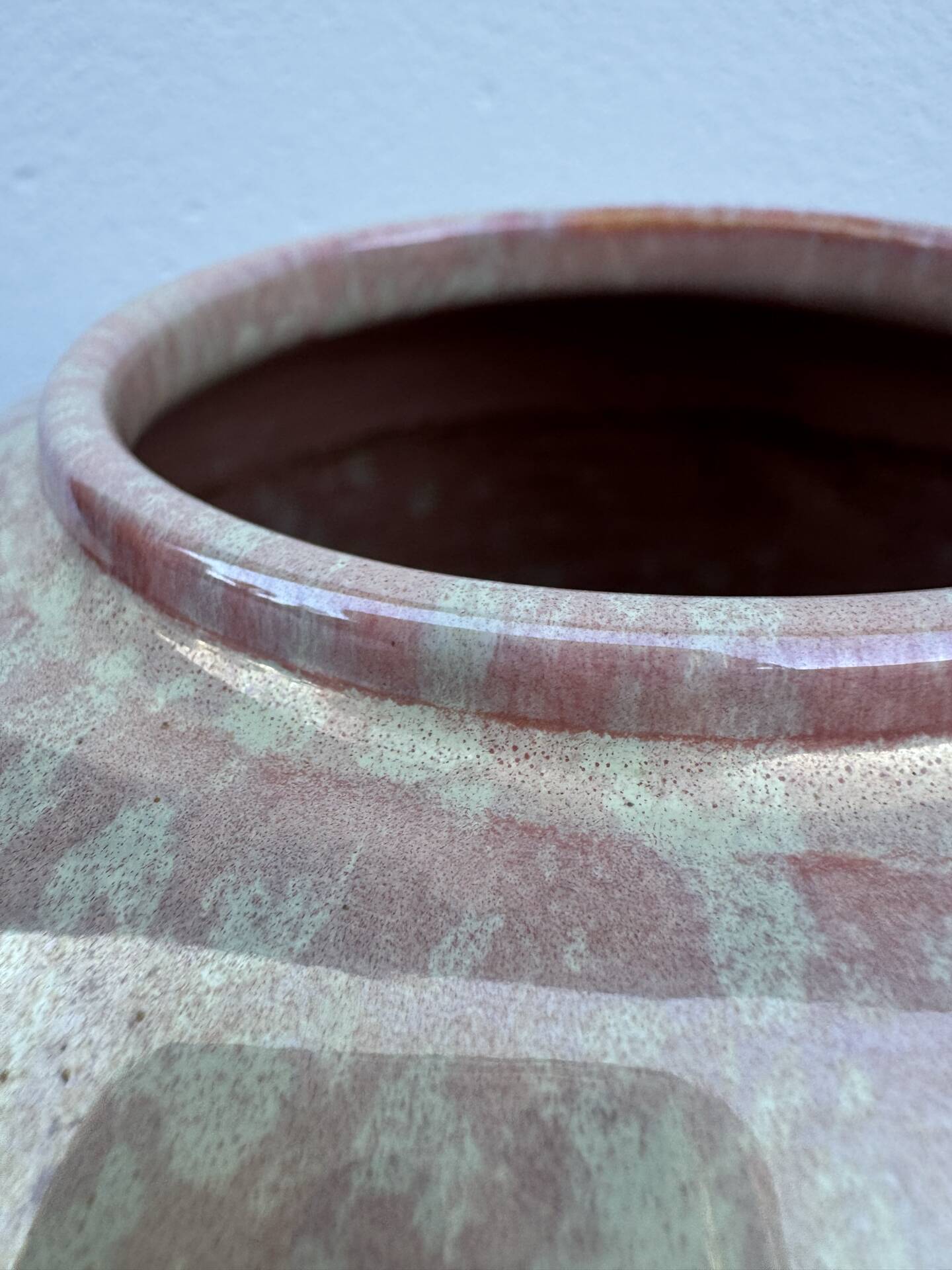 Iridescent Charolles earthenware round vase from the 1980s.