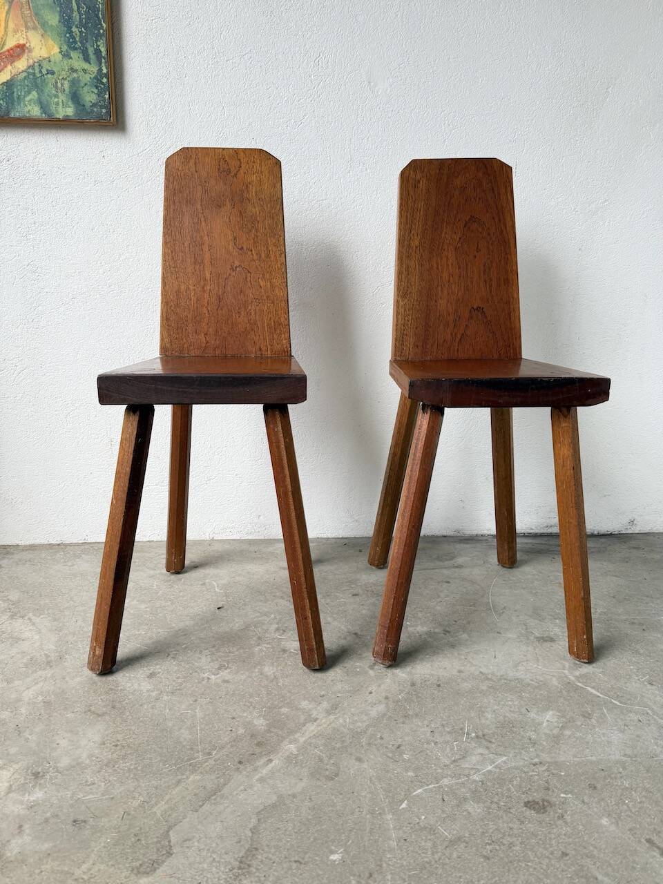 Paire de chaises brutaliste en chêne 1950